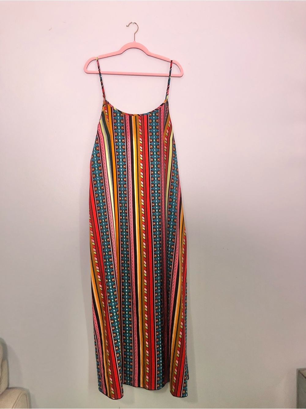 SHEIN Multicolor Striped Maxi Slip Dress - Pink Red Blue Yellow